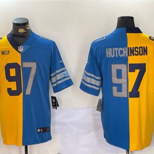 Men's Detroit Lions #97 Aidan Hutchinson Yellow Blue Split Vapor Limited Stitched Jersey