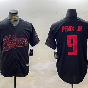 Men's Atlanta Falcons #9 Michael Penix Jr. Black With Patch Cool Base Stitched Baseball Jersey
