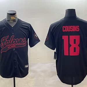 Men's Atlanta Falcons #18 Kirk Cousins Black With Patch Cool Base Stitched Baseball Jersey