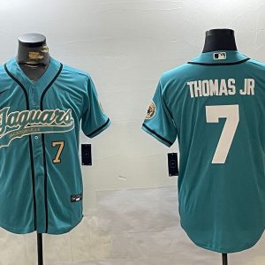 Men's Jacksonville Jaguars #7 Brian Thomas Jr Teal With Patch Cool Base Stitched Baseball Jerseys