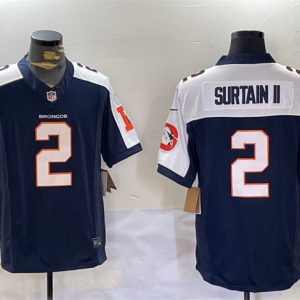 Men's Denver Broncos #2 Patrick Surtain II Navy 2024 F.U.S.E. V2 Throwback Vapor Limited Alternate Stitched Football Jersey