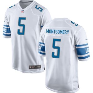 Men's Detroit Lions #5 David Montgomery White Football Stitched Game Jersey