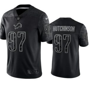 Men's Detroit Lions #97 Aidan Hutchinson Black Reflective Football Stitched Jersey