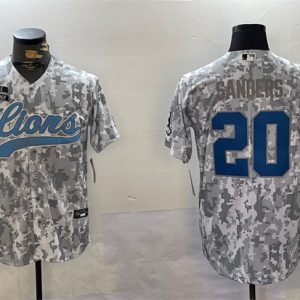 Men's Detroit Lions #20 Barry Sanders 2024 Arctic Camo Salute To Service Stitched Baseball Jersey