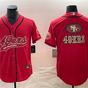 Mens San Francisco 49ers Red Team Big Logo With Patch Cool Base Stitched Baseball Jersey