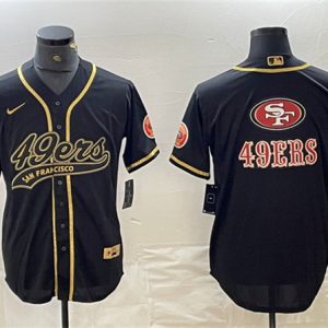 Mens San Francisco 49ers Black Team Big Logo With Patch Cool Base Stitched Baseball Jersey