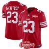 Men's San Francisco 49ers #23 Christian McCaffrey Red 2023 F.U.S.E. NFC West Champions Patch Football Stitched Jersey