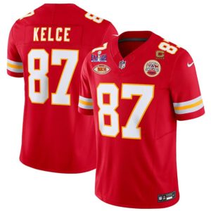 Men's Kansas City Chiefs #87 Travis Kelce Red 2024 F.U.S.E. Super Bowl LVIII Patch With NKH Patch And 4-star C Patch Vapor Untouchable Limited Football Stitched Jersey