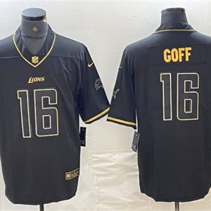 Men's Detroit Lions #16 Jared Goff Black Gold Edition Football Stitched Jersey