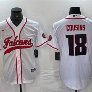Men's Atlanta Falcons #18 Kirk Cousins White With Patch Cool Base Baseball Stitched Jersey