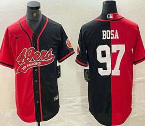 Men's San Francisco 49ers #97 Nick Bosa Red Black Two Tone Cool Base Stitched Baseball Jersey