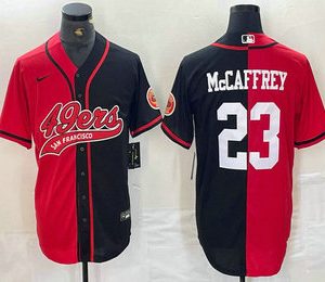 Men's San Francisco 49ers #23 Christian McCaffrey Red Black Two Tone Cool Base Stitched Baseball Jersey