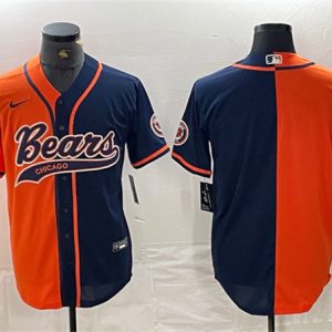 Men's Chicago Bears Blank Orange Navy Split With Patch Cool Base Stitched Baseball Jersey