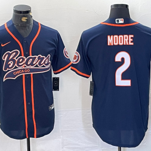 Men's Chicago Bears #2 DJ Moore Navy BlueWith Patch Cool Base Stitched Baseball Jersey