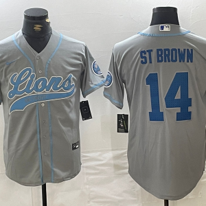 Men's Detroit Lions #14 Amon-Ra St. Brown Gray Cool Base Stitched Baseball Jerseys