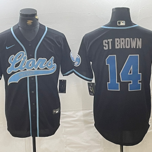 Men's Detroit Lions #14 Amon-Ra St. Brown Black Cool Base Stitched Baseball Jersey