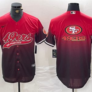Men's San Francisco 49ers Team Big Logo Red Black With Patch Cool Base Stitched Baseball Jersey