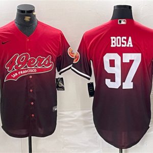 Men's San Francisco 49ers #97 Nick Bosa Red Black With Patch Cool Base Baseball Stitched Jersey
