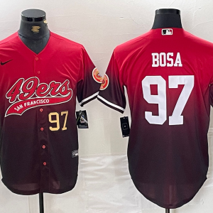 Men's San Francisco 49ers #97 Nick Bosa Red Black With Patch Cool Base Baseball Stitched Jerseys