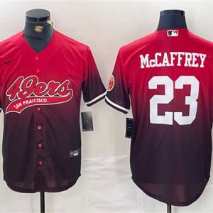 Men's San Francisco 49ers #23 Christian McCaffrey Red Black With Patch Cool Base Baseball Stitched Jersey