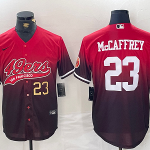 Men's San Francisco 49ers #23 Christian McCaffrey Red Black With Patch Cool Base Baseball Stitched Jerseys