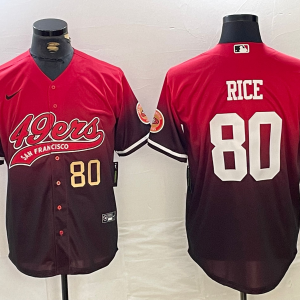 Men's San Francisco 49ers #80 Jerry Rice Red Black With Patch Cool Base Stitched Baseball Jerseys