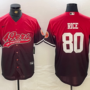 Men's San Francisco 49ers #80 Jerry Rice Red Black With Patch Cool Base Stitched Baseball Jersey