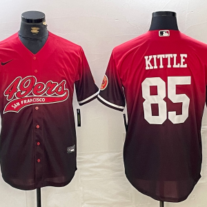 Men's San Francisco 49ers #85 George Kittle Red Black With Patch Cool Base Stitched Baseball Jersey