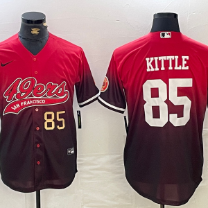 Men's San Francisco 49ers #85 George Kittle Red Black With Patch Cool Base Stitched Baseball Jerseys