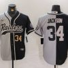 Men's Las Vegas Raiders #34 Bo Jackson Number Grey Black Split Cool Base Stitched Baseball Jersey