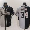 Men's Las Vegas Raiders #34 Bo Jackson Grey Black Split Cool Base Stitched Baseball Jersey