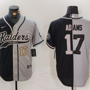Men's Las Vegas Raiders #17 Davante Adams Number Grey Black Split Cool Base Stitched Baseball Jersey