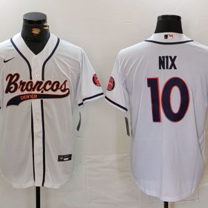Men's Denver Broncos #10 Bo Nix White Cool Base Stitched Baseball Jersey