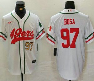 Men's San Francisco 49ers #97 Nick Bosa Number White Mexico Cool Base Stitched Baseball Jersey