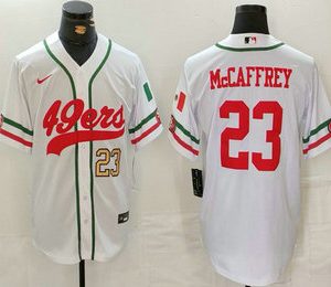 Men's San Francisco 49ers #23 Christian McCaffrey Number White Mexico Cool Base Stitched Baseball Jersey