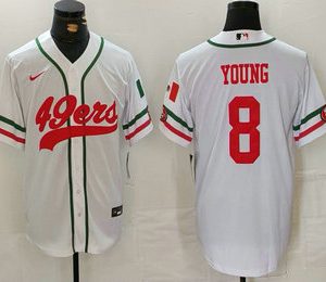 Men's San Francisco 49ers #8 Steve Young White Mexico Cool Base Stitched Baseball Jersey