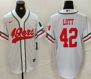 Men's San Francisco 49ers #42 Ronnie Lott White Mexico Cool Base Stitched Baseball Jersey