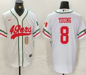 Men's San Francisco 49ers #8 Steve Young Number White Mexico Cool Base Stitched Baseball Jersey