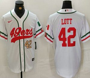Men's San Francisco 49ers #42 Ronnie Lott Number White Mexico Cool Base Stitched Baseball Jersey