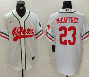 Men's San Francisco 49ers #23 Christian McCaffrey White Mexico Cool Base Stitched Baseball Jersey