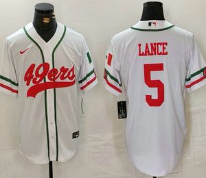 Men's San Francisco 49ers #5 Trey Lance White Mexico Cool Base Stitched Baseball Jersey