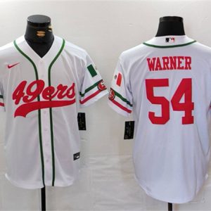 Men's San Francisco 49ers #54 Fred Warner White With Patch Cool Base Stitched Baseball Jersey