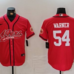 Men's San Francisco 49ers #54 Fred Warner Red With Patch Cool Base Stitched Baseball Jersey