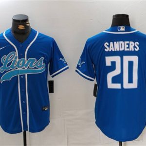 Men's Detroit Lions #20 Barry Sanders Blue Cool Base Stitched Baseball Jersey