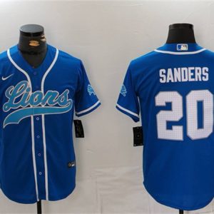 Men's Detroit Lions #20 Barry Sanders Blue Cool Base Stitched Baseball Jersey