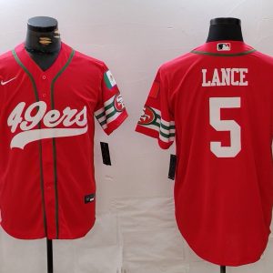 Men's San Francisco 49ers #5 Trey Lance Red Mexico Cool Base Stitched Baseball Jersey