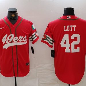 Men's San Francisco 49ers #42 Ronnie Lott Red Mexico Cool Base Stitched Baseball Jersey