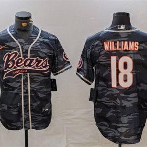 Men's Chicago Bears #18 Caleb Williams Grey Camo With Patch Cool Base Stitched Baseball Jersey