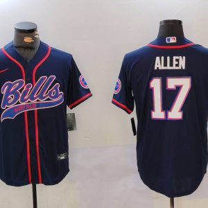 Mens Buffalo Bills #17 Josh Allen Navy Team Cool Base Stitched Baseball Jersey