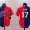 Men's Buffalo Bills #17 Josh Allen Red Blue Team Cool Base Stitched Baseball Jerseys